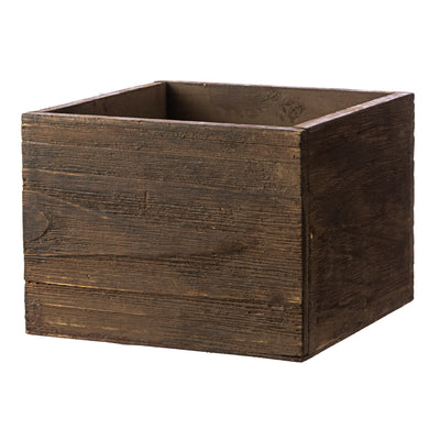 6" Square Wooden Planter: Brown Wash