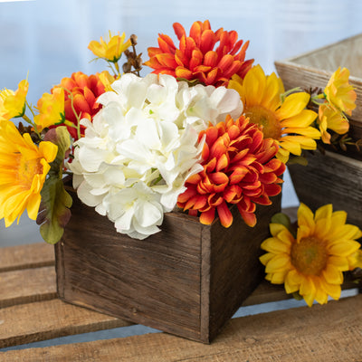 6" Square Wooden Planter: Brown Wash