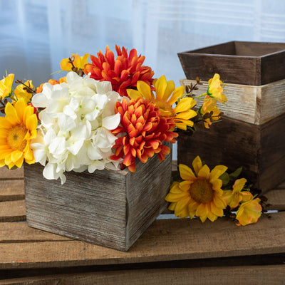 6" Square Wooden Planter: Grey Wash