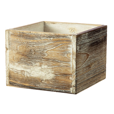 6" Square Wooden Planter: White Wash