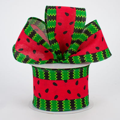 2.5" Watermelon Stripes Linen Ribbon (10 Yards)