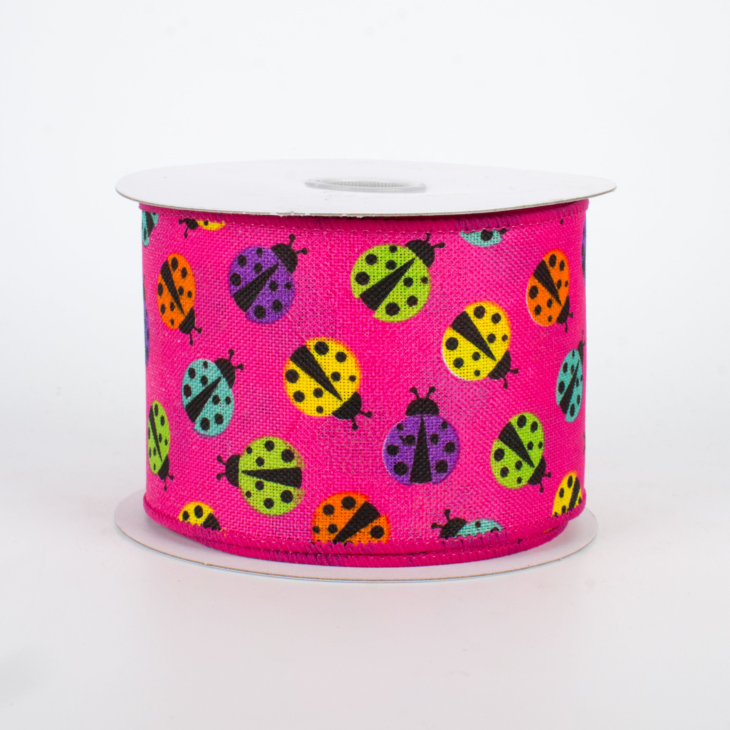 2.5" Multicolored Ladybug Ribbon: Pink (10 Yards)