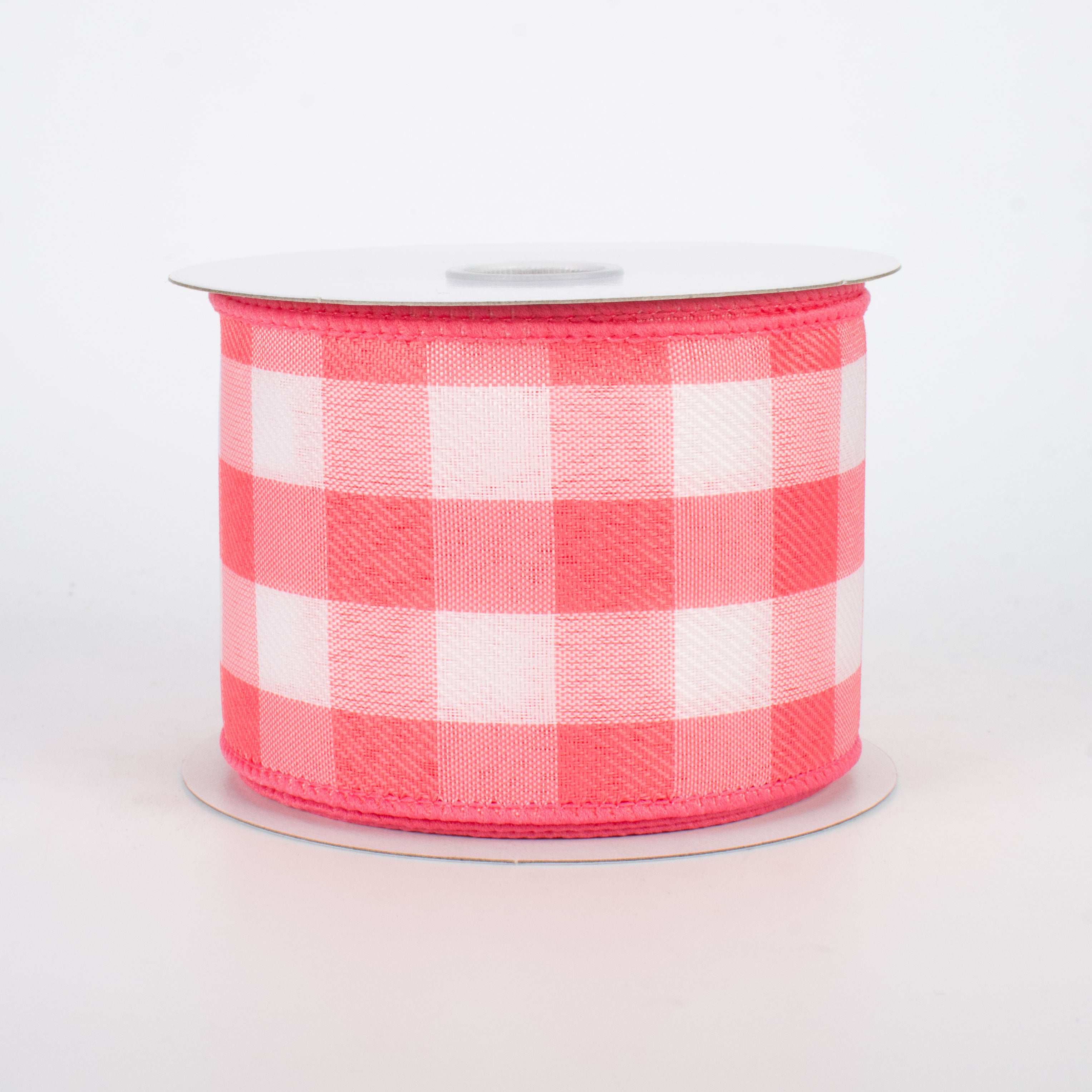 2.5" Buffalo Check Plaid Ribbon: Coral & White (10 Yards)