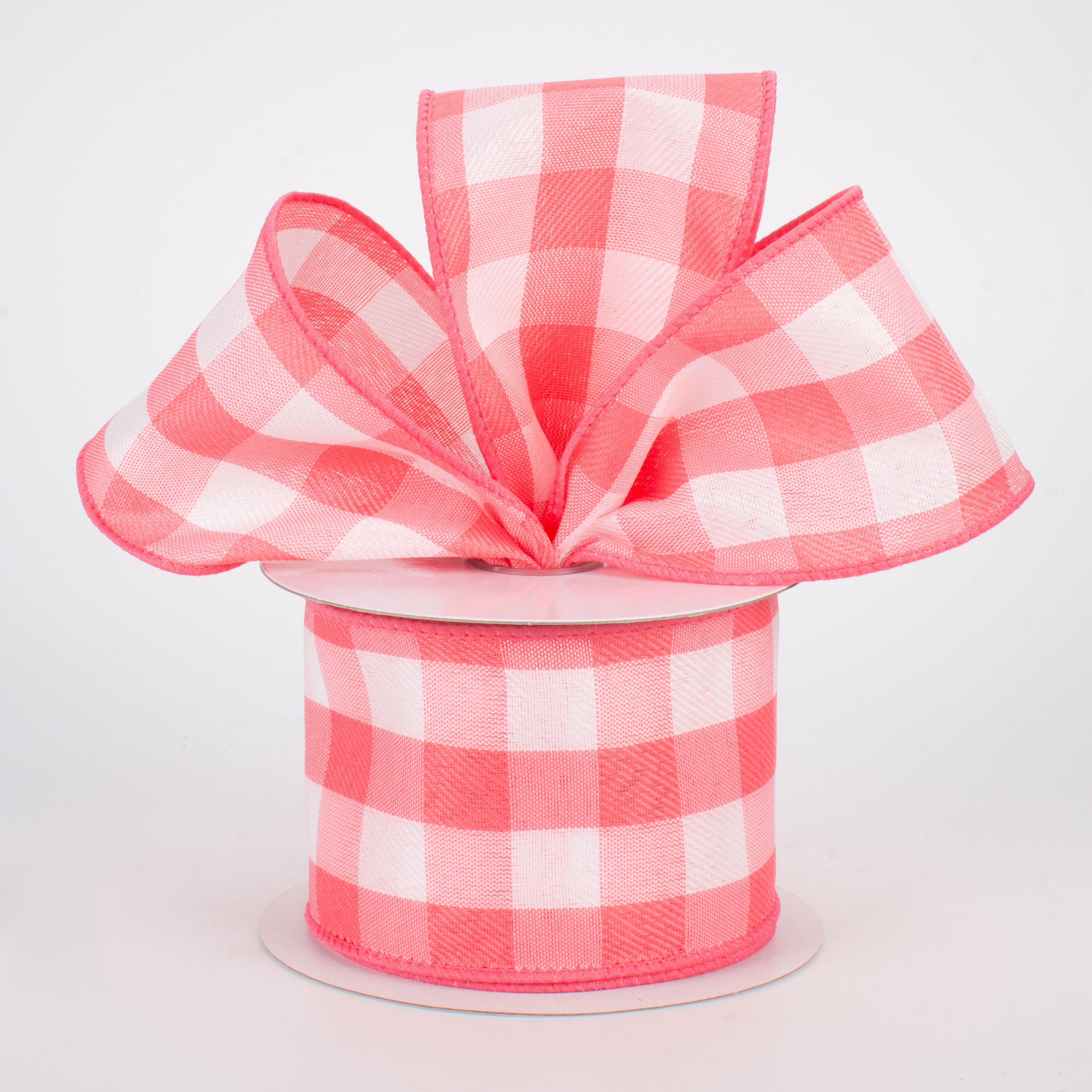 2.5" Buffalo Check Plaid Ribbon: Coral & White (10 Yards)