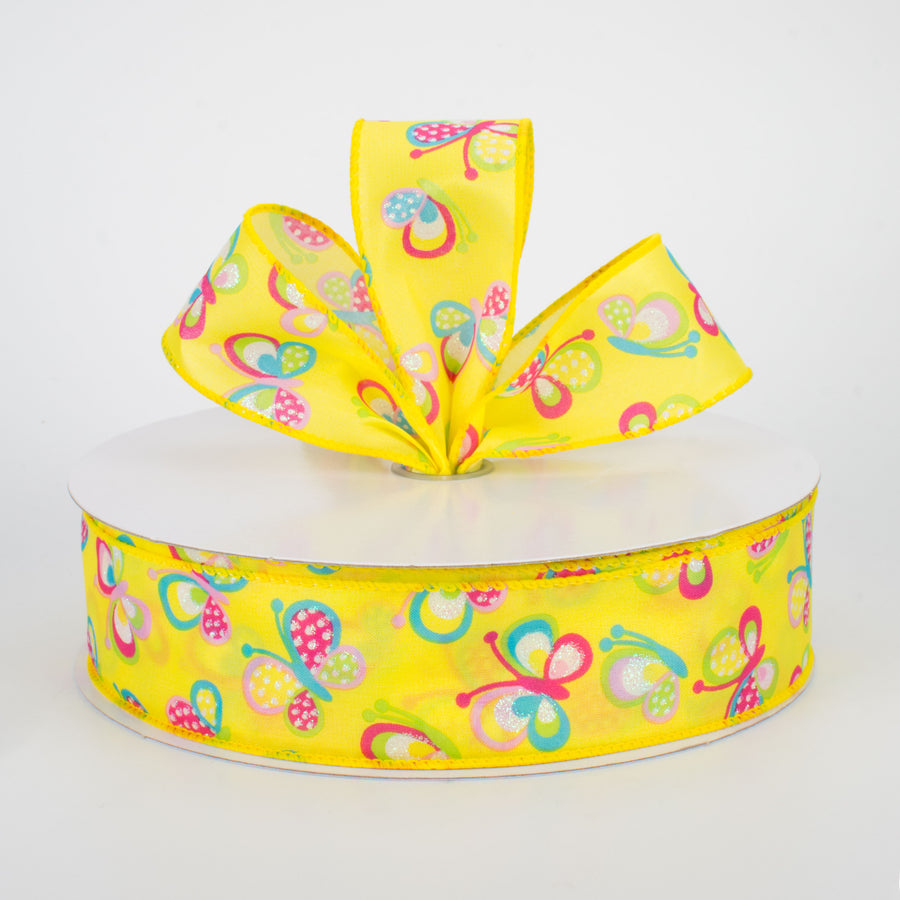1.5" Glitter Butterfly Ribbon: Yellow (50 Yards)
