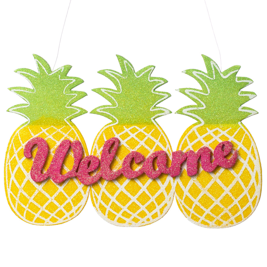 11" Glitter Pineapples Welcome Sign