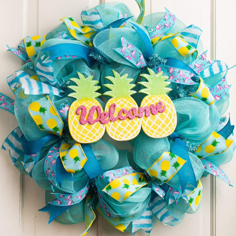 11" Glitter Pineapples Welcome Sign