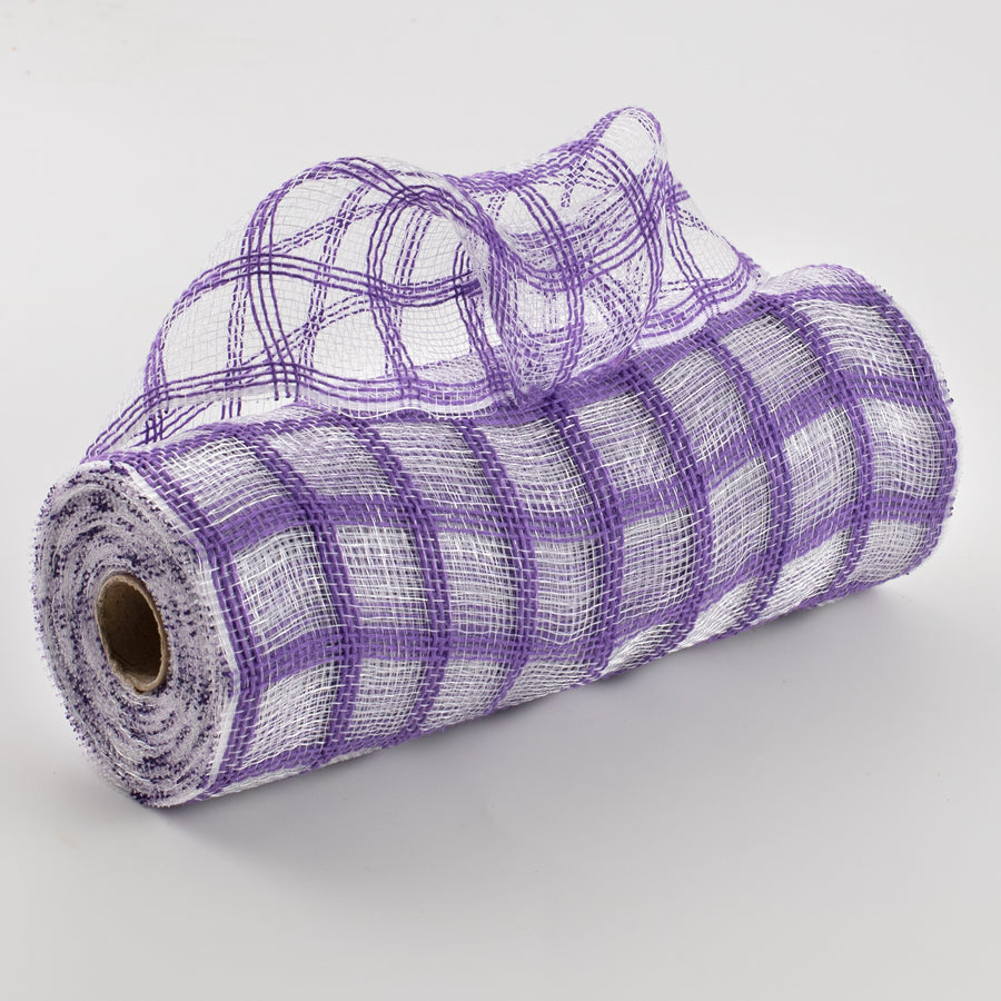 10" Poly Jute Deco Mesh: Purple & Clear Check
