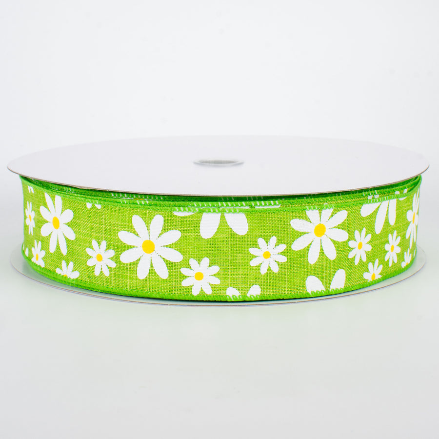 1.5" Daisy Flower Ribbon: Green (50 Yards)