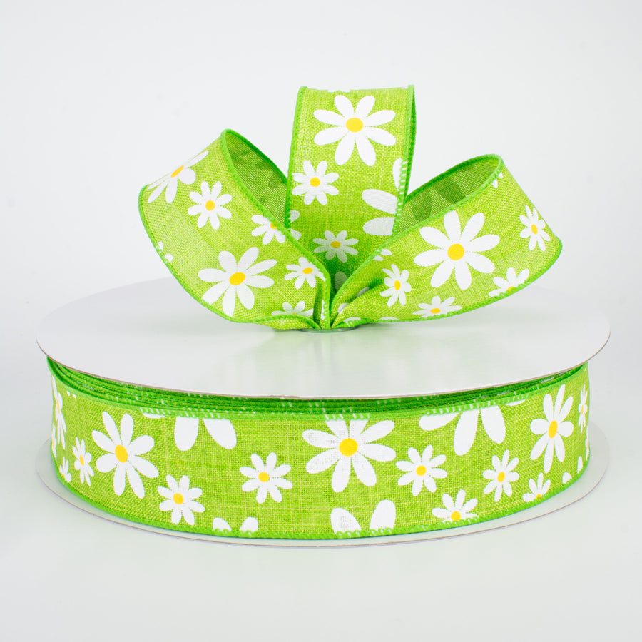 1.5" Daisy Flower Ribbon: Green (50 Yards)