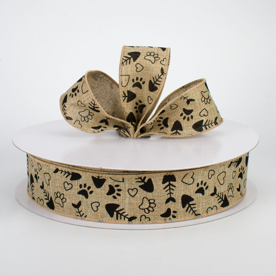 1.5" Cat Treat, Paw, Heart Ribbon (50 Yards)