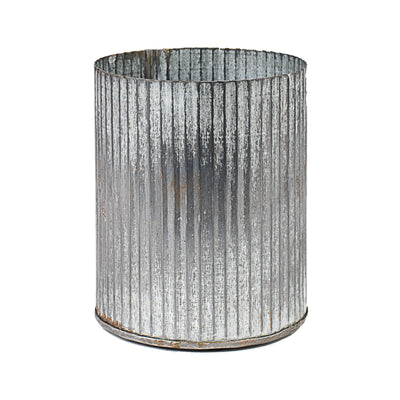 5" Tin Ribbed Cylinder Votive: Antique Zinc