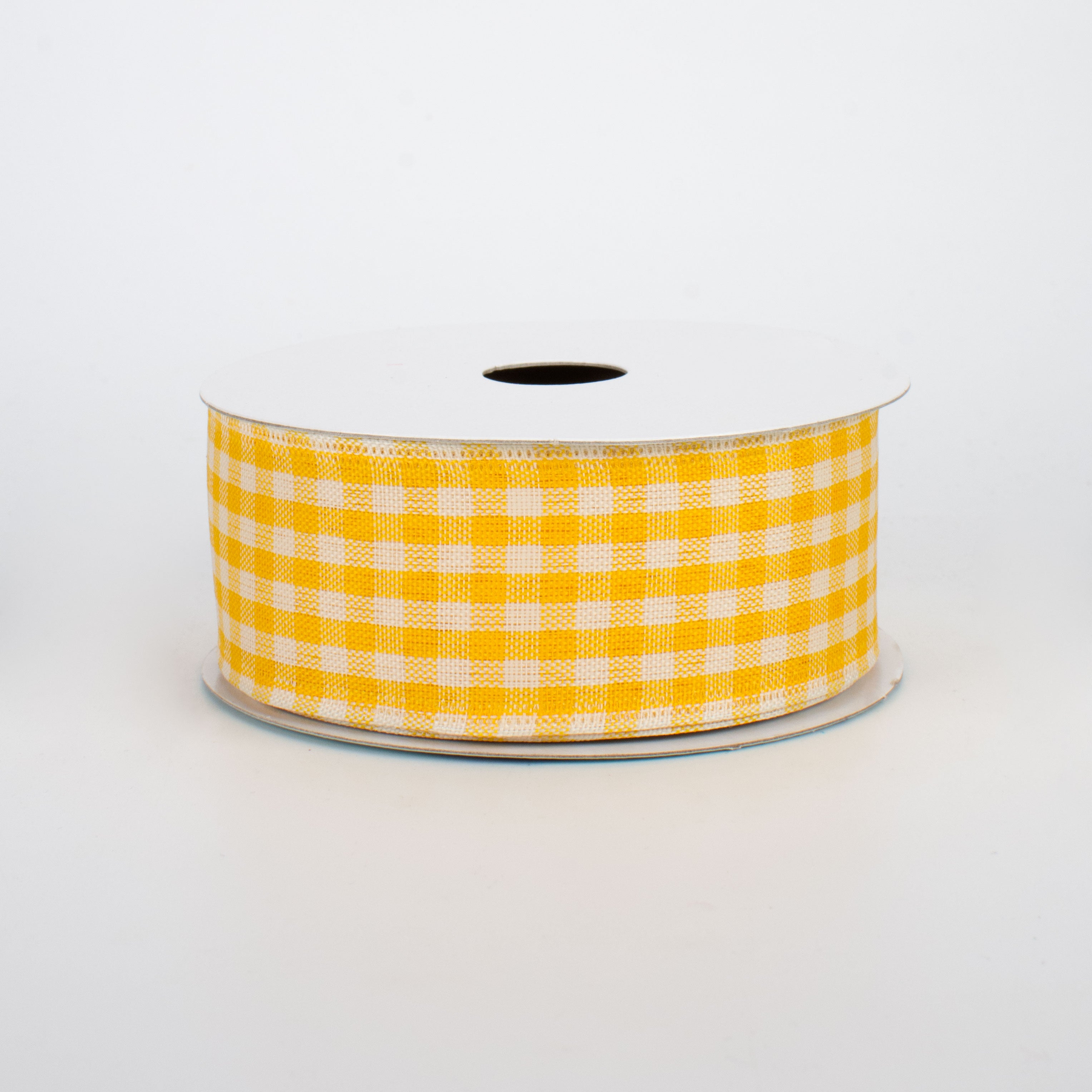 1.5" Primitive Gingham Check Ribbon: Mustard & Ivory (10 Yards)