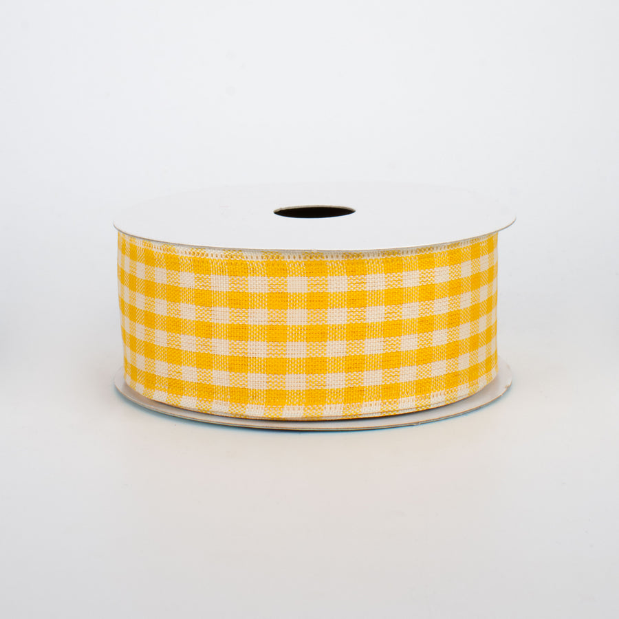 1.5" Primitive Gingham Check Ribbon: Mustard & Ivory (10 Yards)
