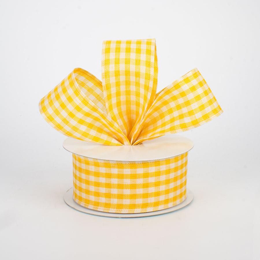 1.5" Primitive Gingham Check Ribbon: Mustard & Ivory (10 Yards)