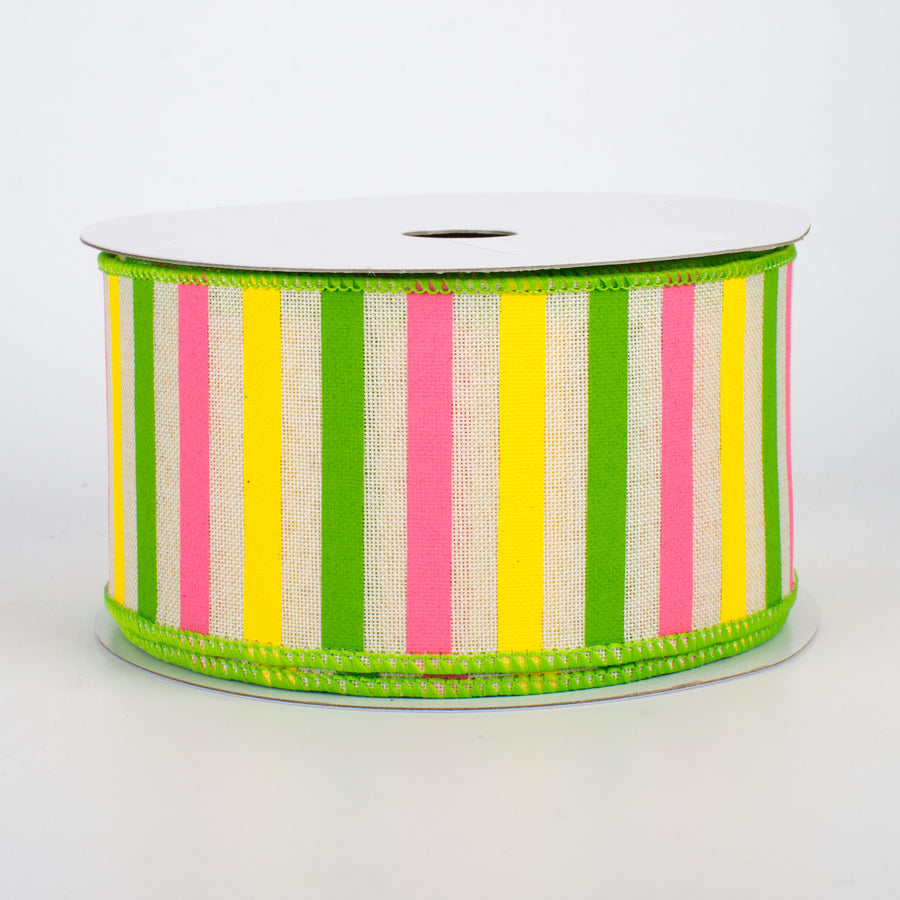 2.5" Summer Horizontal Stripe Ribbon: Cream (10 Yards)