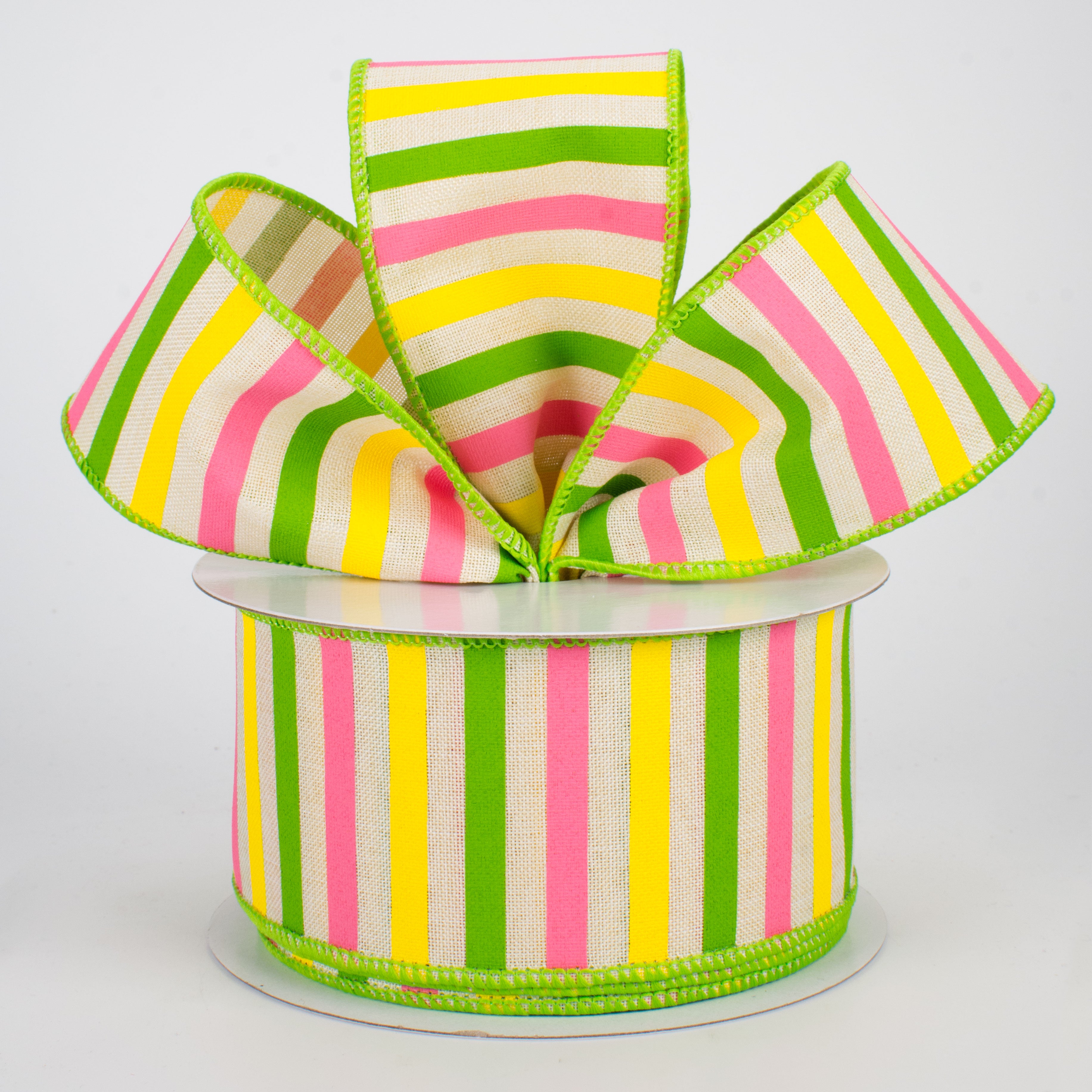 2.5" Summer Horizontal Stripe Ribbon: Cream (10 Yards)