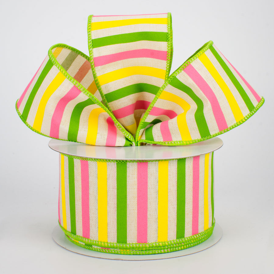 2.5" Summer Horizontal Stripe Ribbon: Cream (10 Yards)