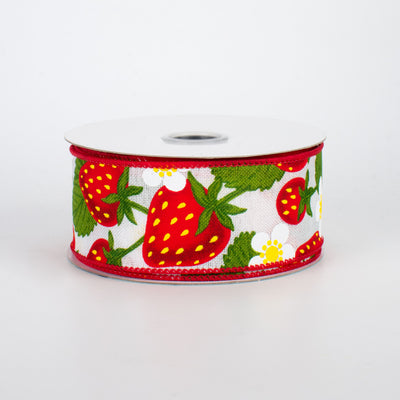 1.5" Strawberries Ribbon: White (10 Yards)