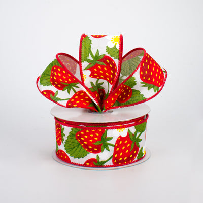 1.5" Strawberries Ribbon: White (10 Yards)