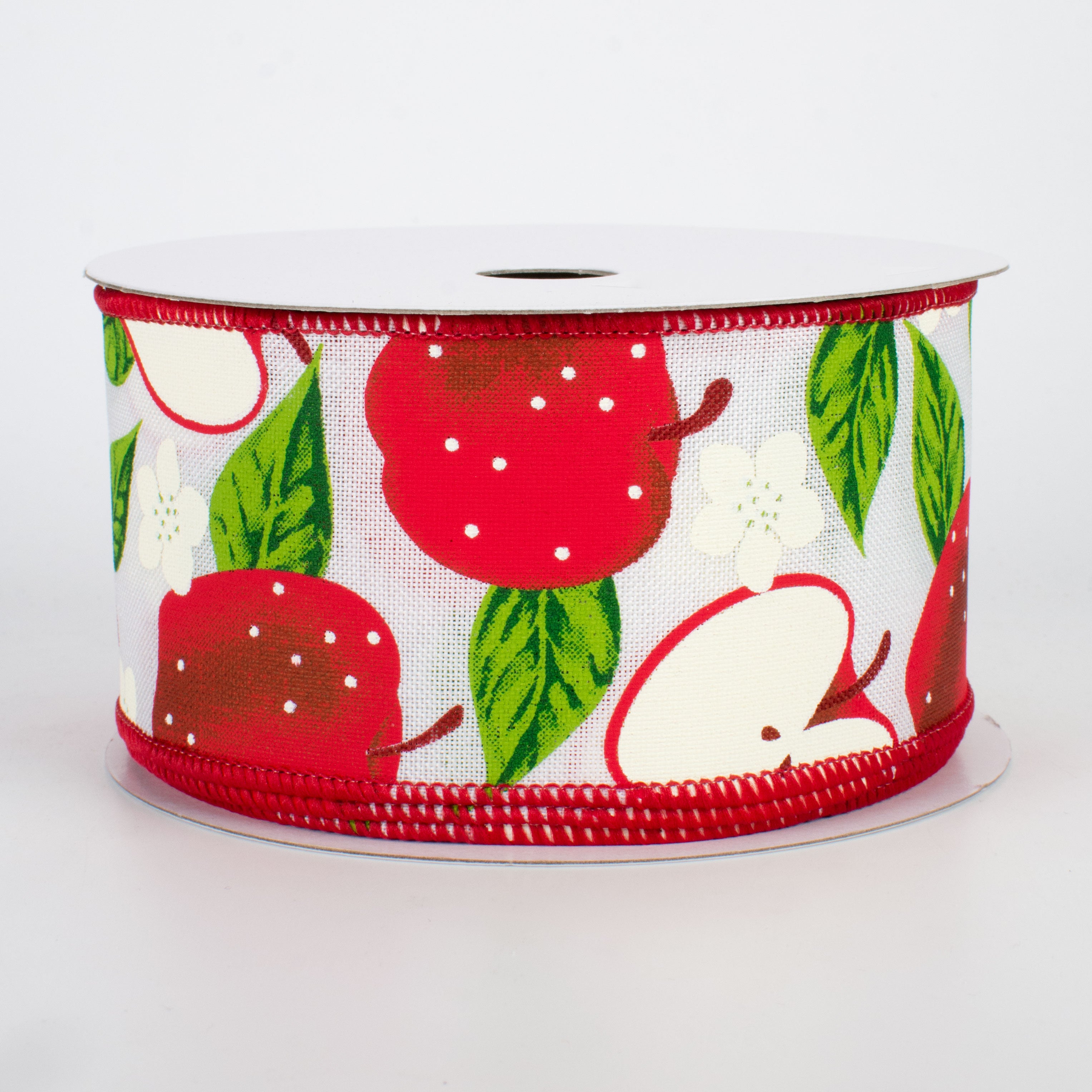 2.5" Apples Ribbon: White (10 Yards)