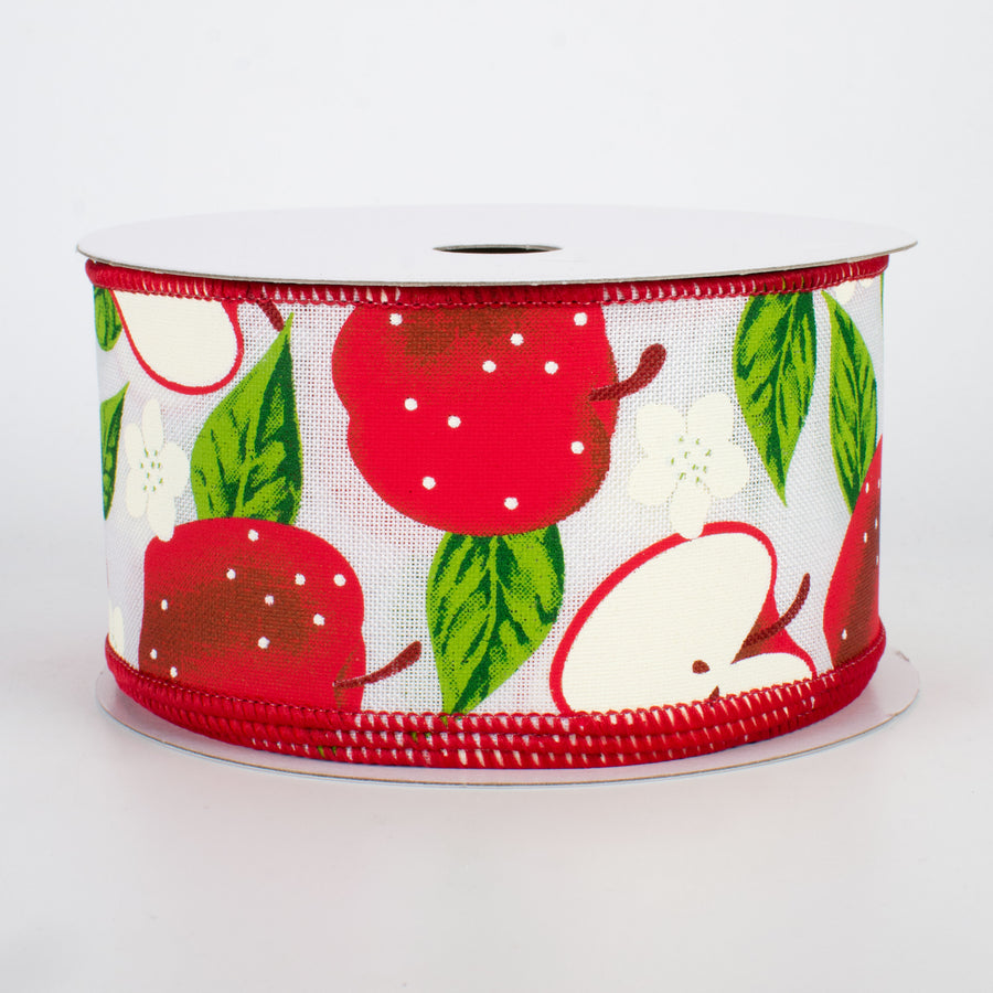 2.5" Apples Ribbon: White (10 Yards)