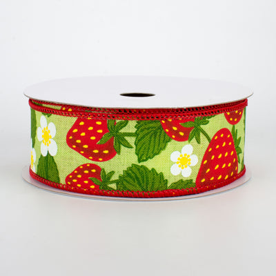 1.5" Strawberries Ribbon: Bright Green (10 Yards)