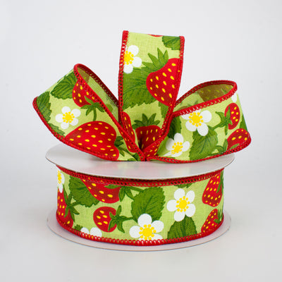 1.5" Strawberries Ribbon: Bright Green (10 Yards)