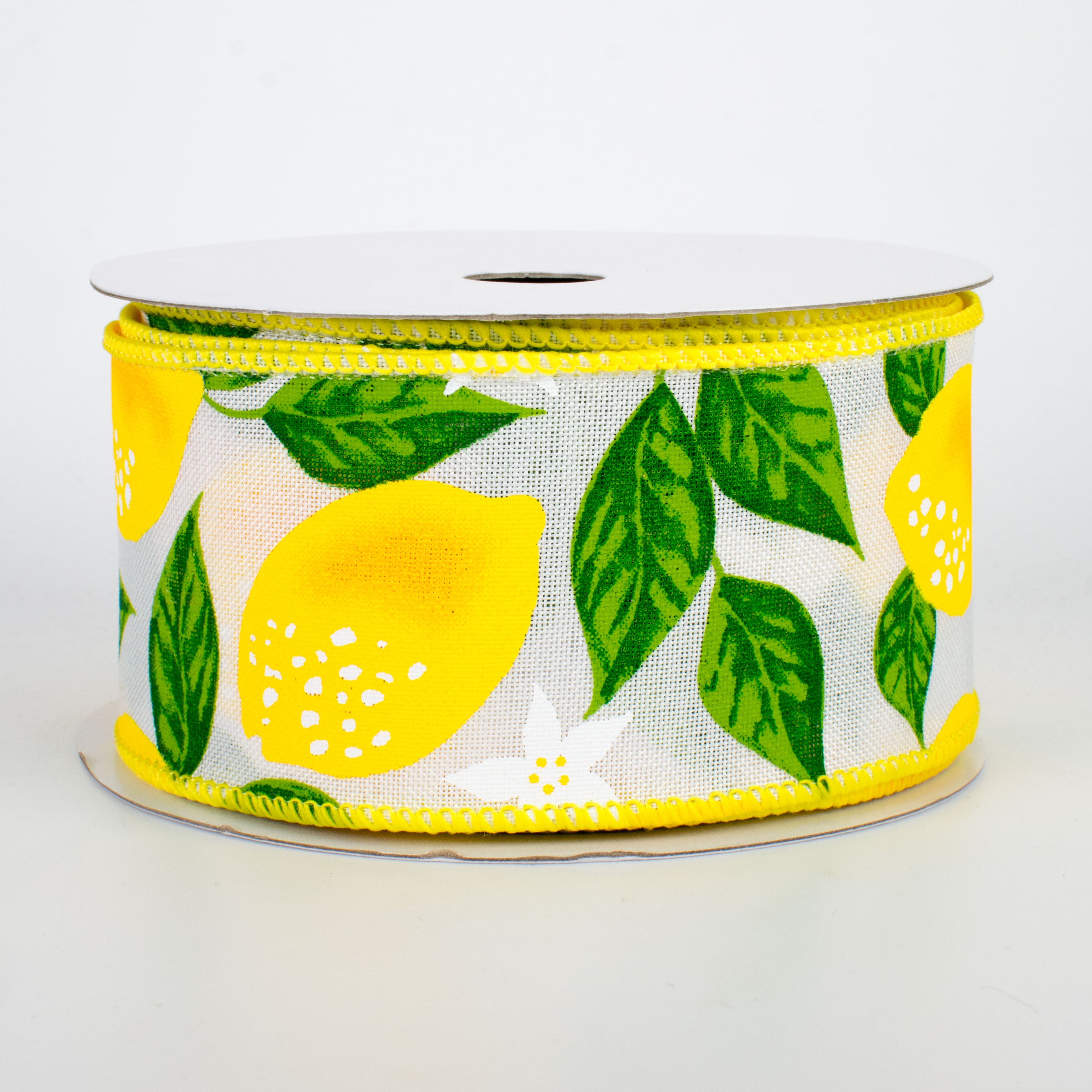 2.5" Lemons Ribbon: White (10 Yards)