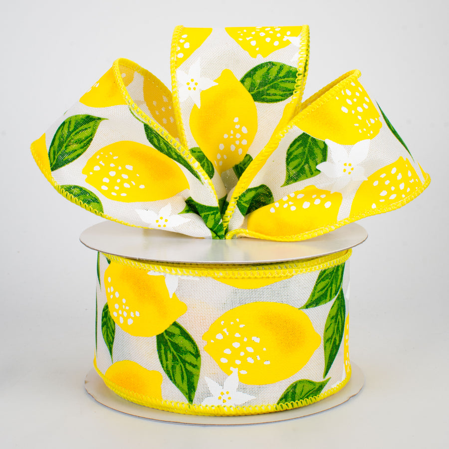 2.5" Lemons Ribbon: White (10 Yards)