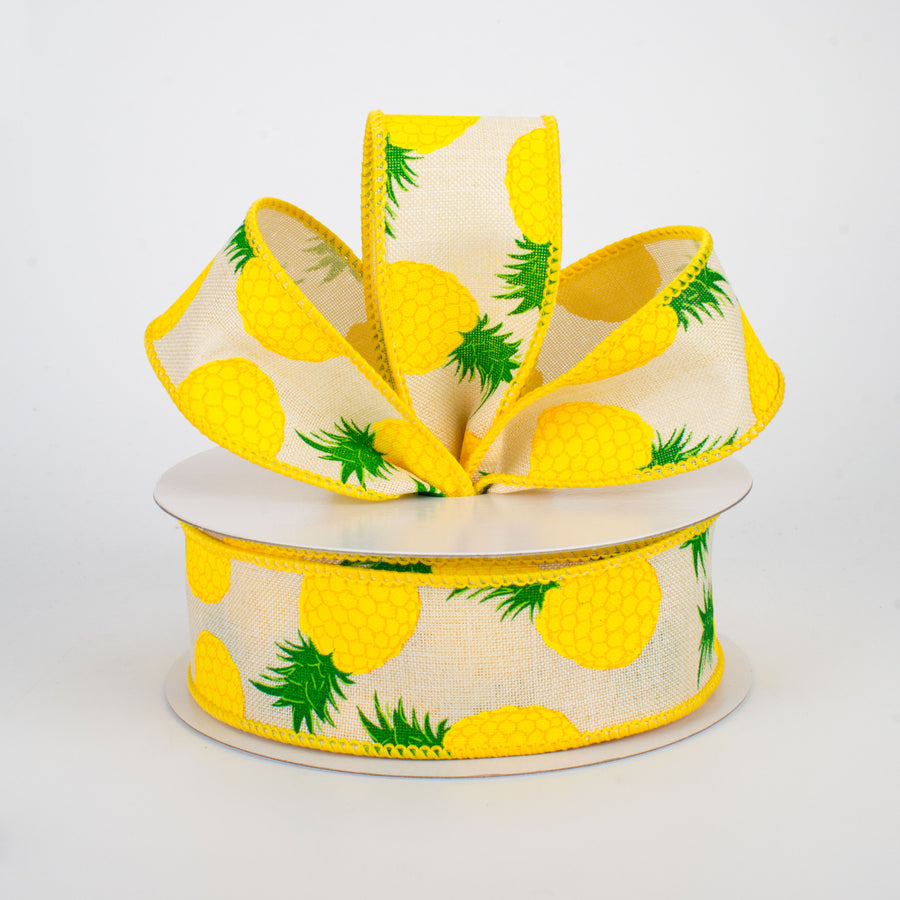 1.5" Pineapples Ribbon: Cream (10 Yards)
