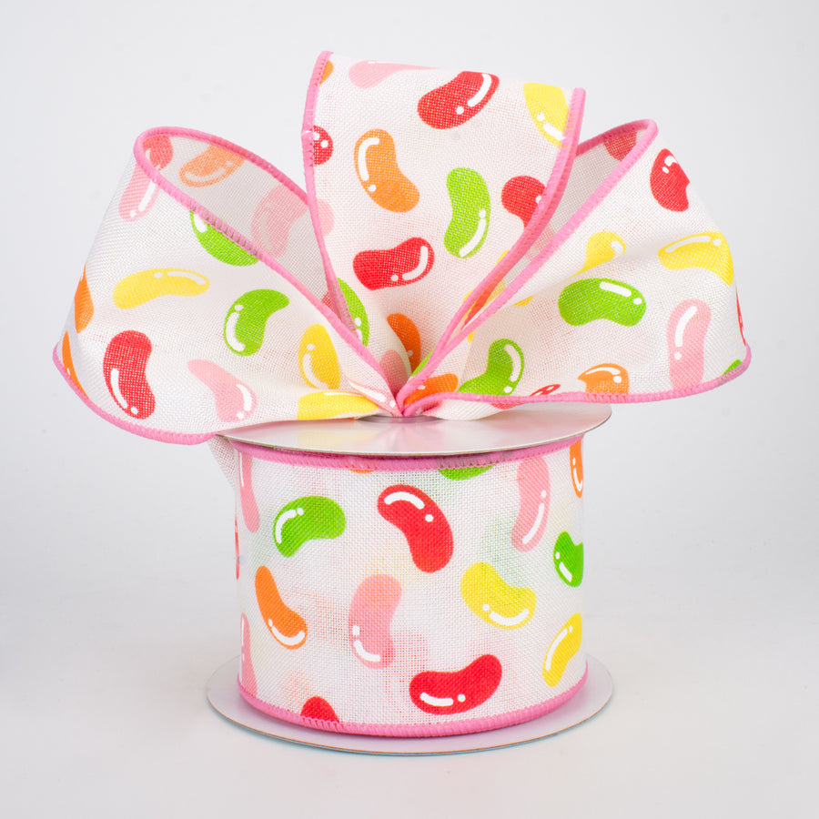 2.5" Jelly Beans Ribbon: Pink & White (10 Yards)
