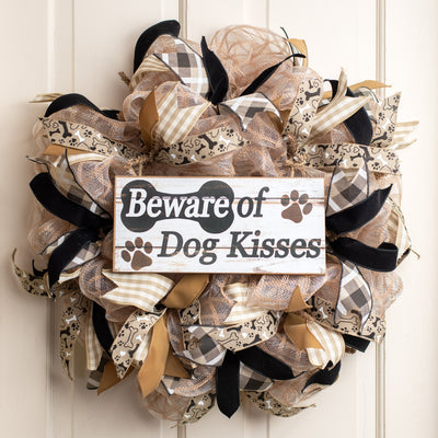 12" Wooden Sign: Beware of Dog Kisses
