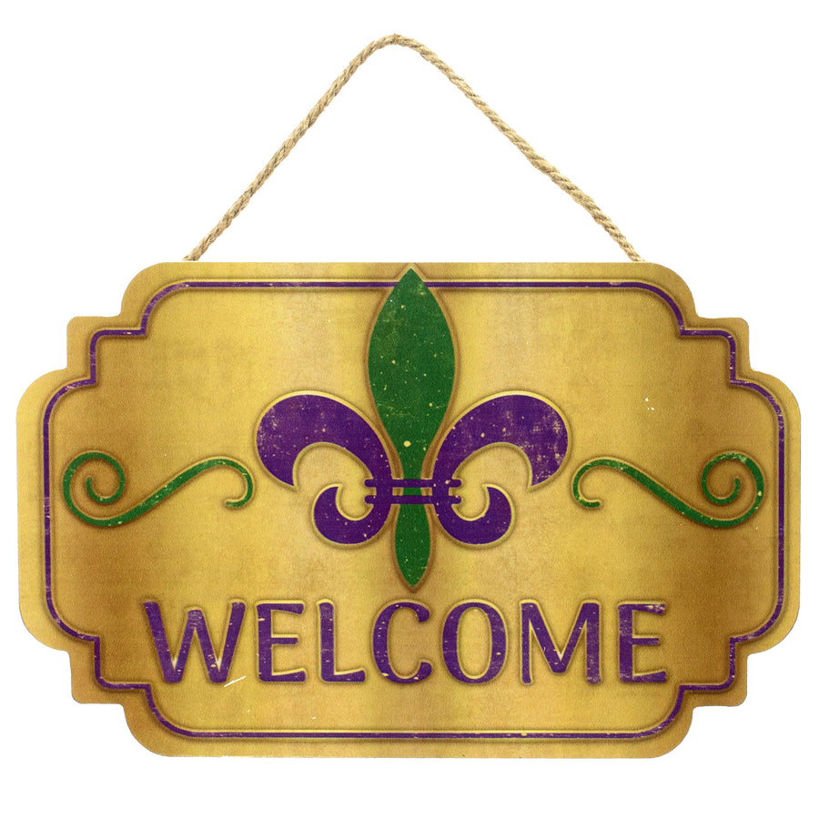12" Scalloped Wooden Sign: Fleur de Lis Welcome