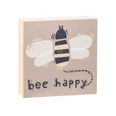 5" Wooden Block Sign: Bee Happy
