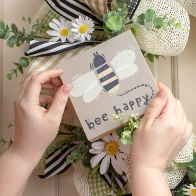 5" Wooden Block Sign: Bee Happy