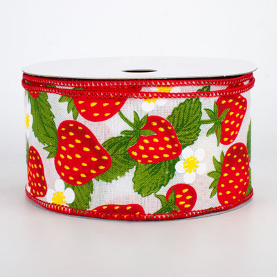2.5" Strawberries Ribbon: White (10 Yards)