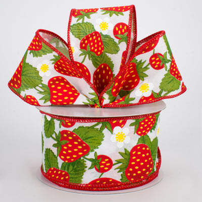 2.5" Strawberries Ribbon: White (10 Yards)