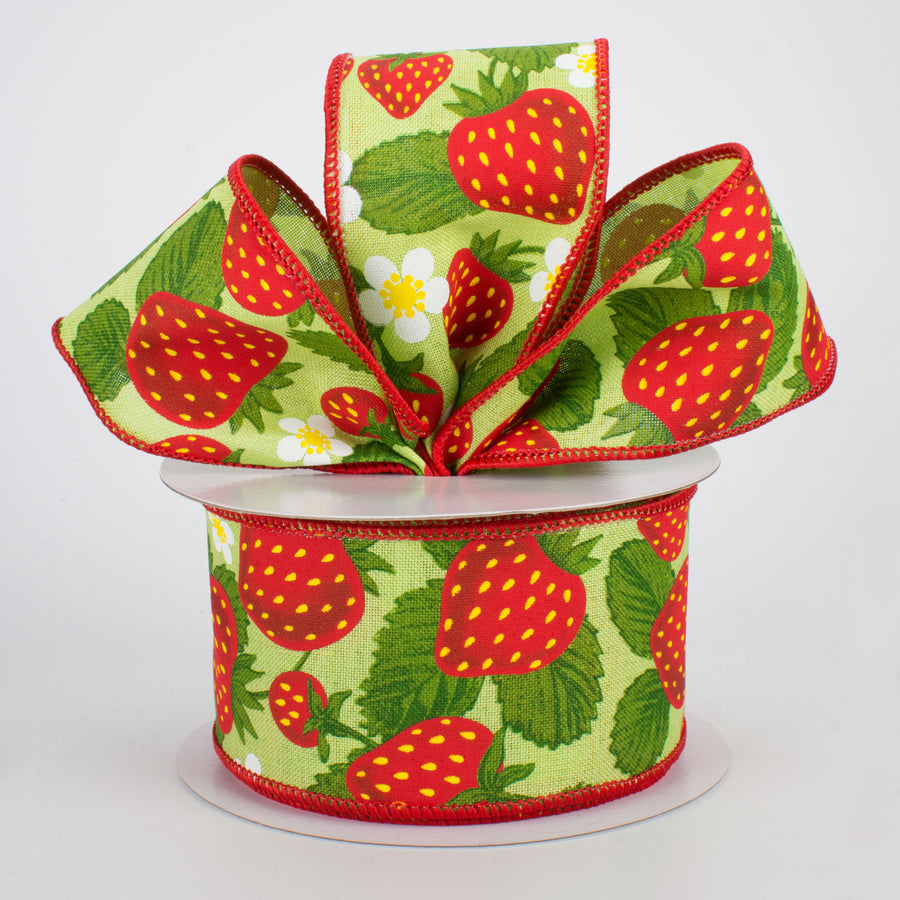 2.5" Strawberries Ribbon: Bright Green (10 Yards)