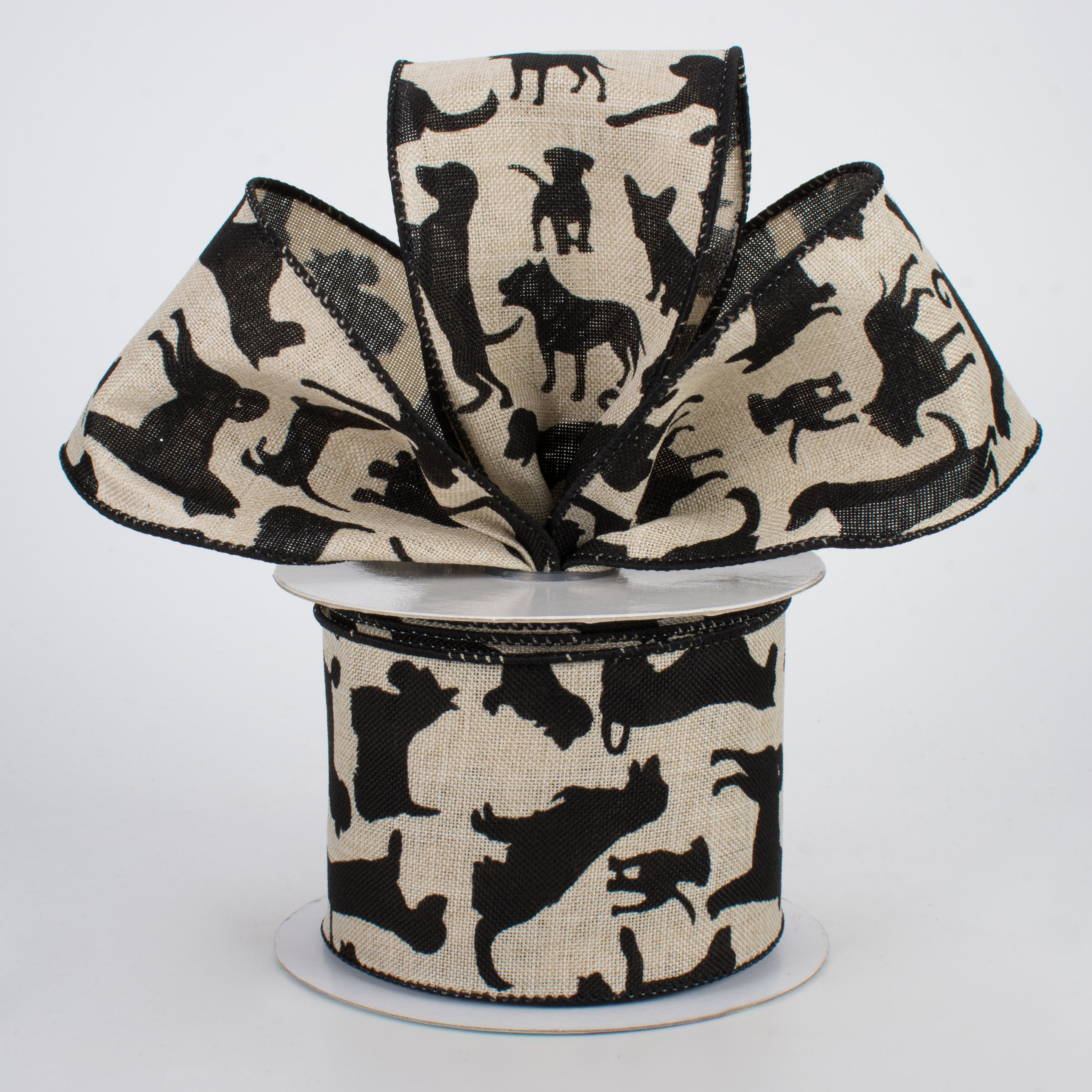 2.5" Dog Silhouette Ribbon: Natural (10 Yards)