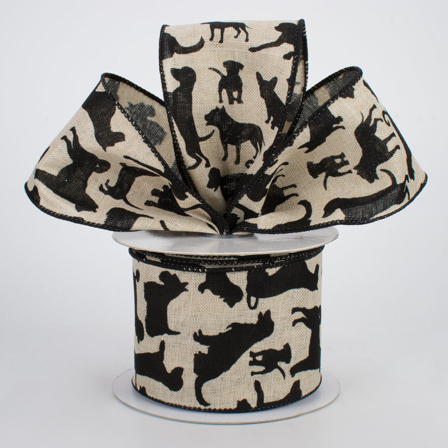 2.5" Dog Silhouette Ribbon: Natural (10 Yards)
