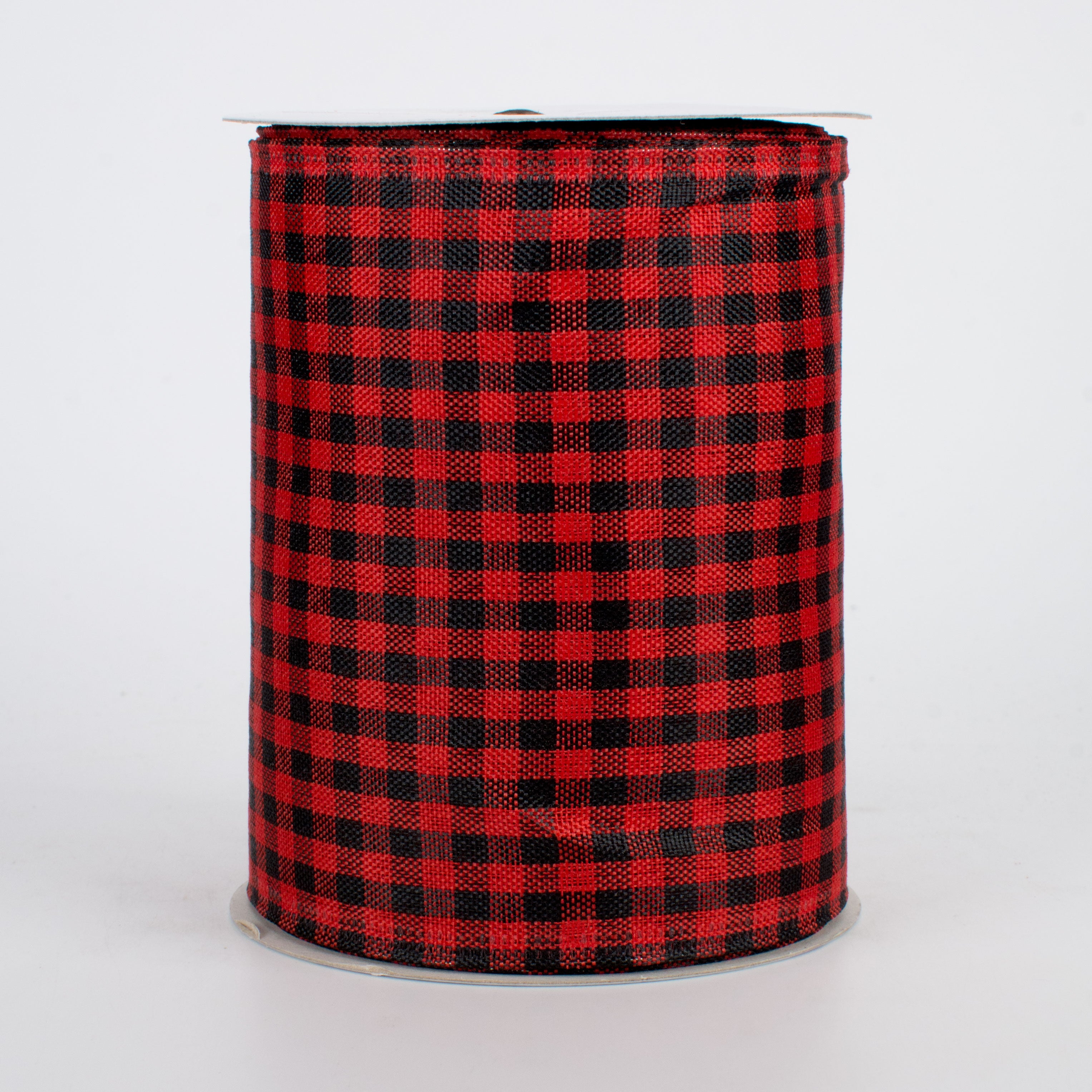 4" Gingham Check Wired Ribbon: Red & Black (10 Yards)