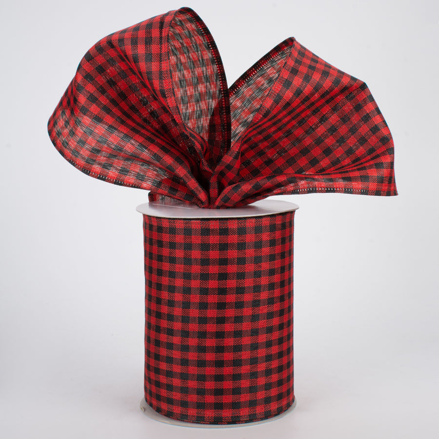 4" Gingham Check Wired Ribbon: Red & Black (10 Yards)