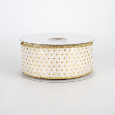 1.5" Swiss Dots Ribbon: Ivory & Gold (10 Yards)