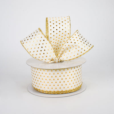 1.5" Swiss Dots Ribbon: Ivory & Gold (10 Yards)