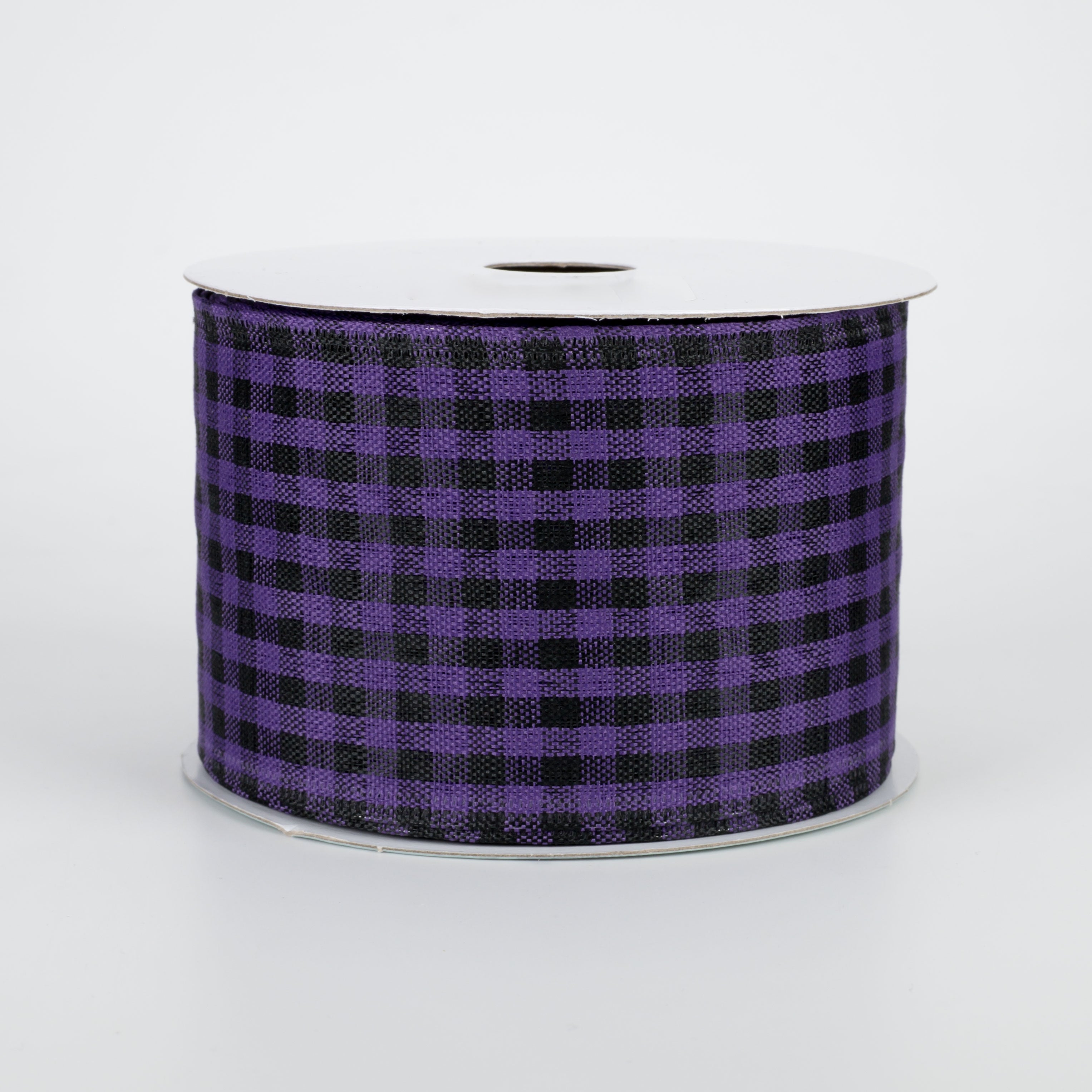 2.5" Woven Gingham Check Ribbon: Black & Purple (10 Yards)
