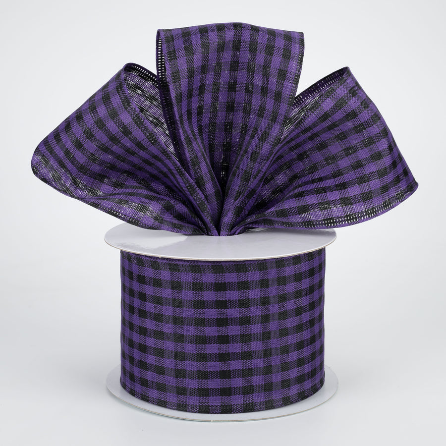 2.5" Woven Gingham Check Ribbon: Black & Purple (10 Yards)