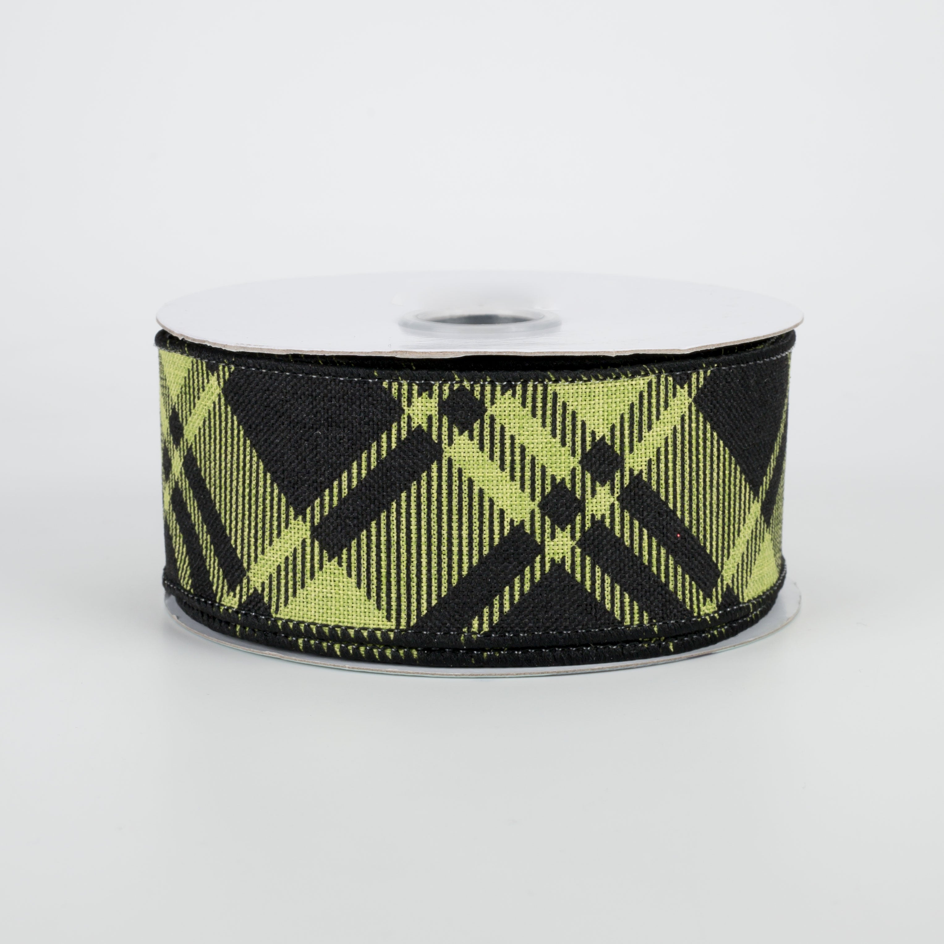 1.5" Diagonal Stripe Check Ribbon: Lime Green & Black (10 Yards)