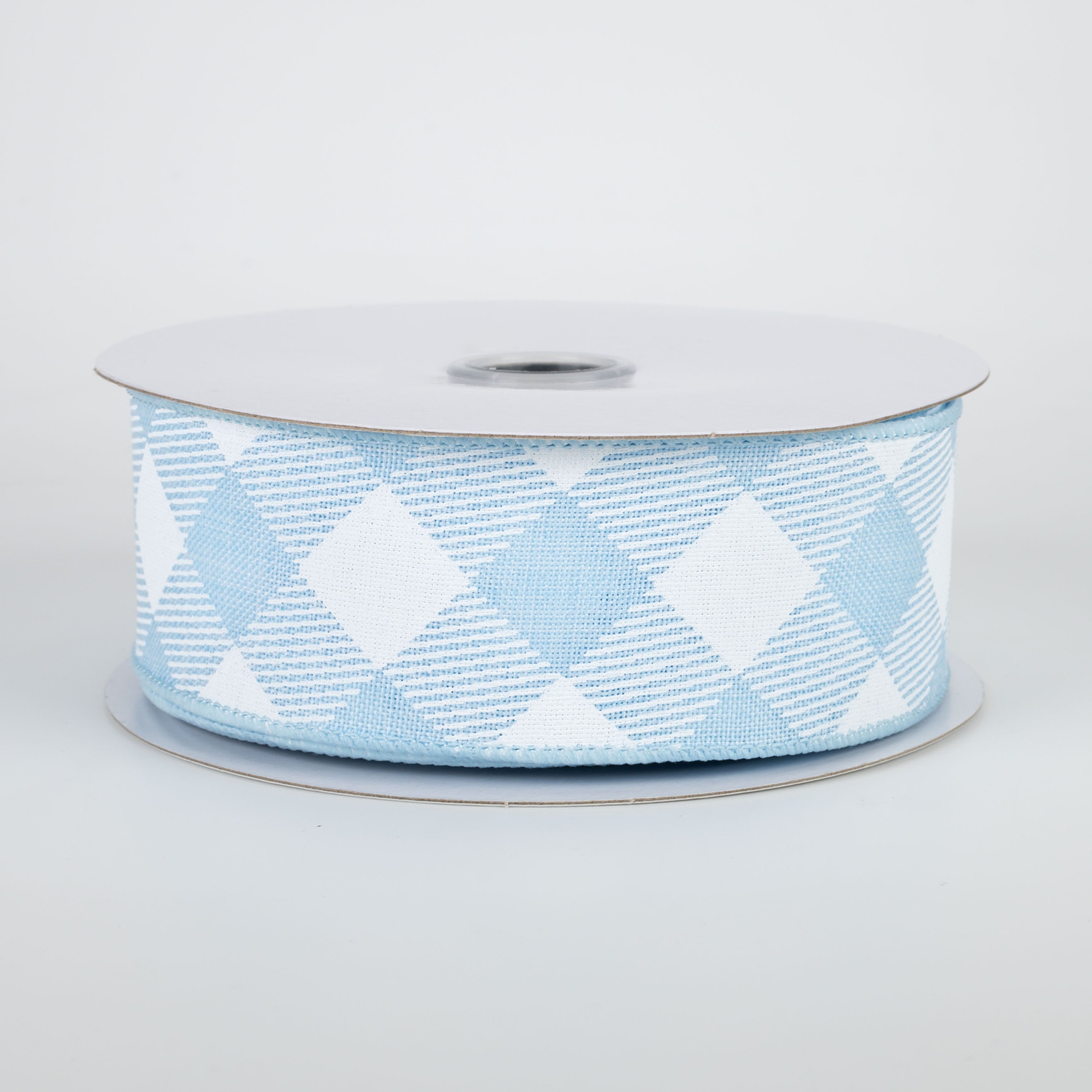 1.5" Diagonal Check Ribbon: Pale Blue & White (10 Yards)