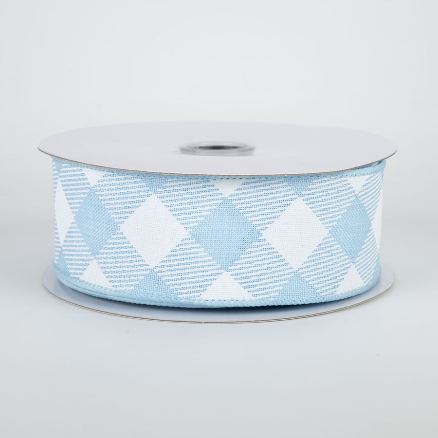 1.5" Diagonal Check Ribbon: Pale Blue & White (10 Yards)